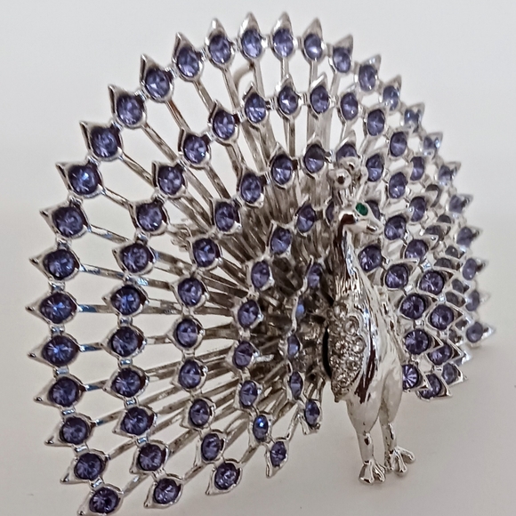 Vintage Silver-plated Rhinestone Peacock Brooch / Pin - Picture 2 of 6